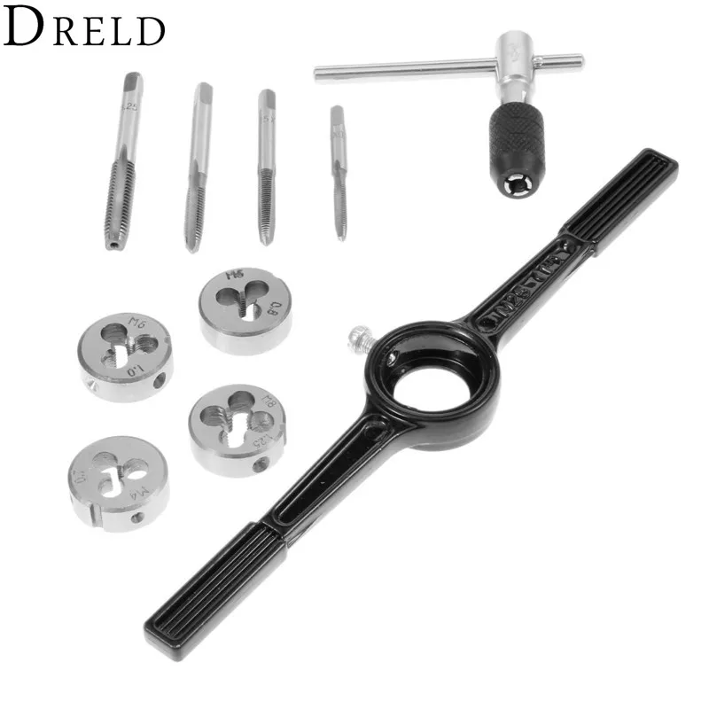 DRELD 10Pcs Tap and Die T Handle Wrench Set Screw Thread Plugs Taps
