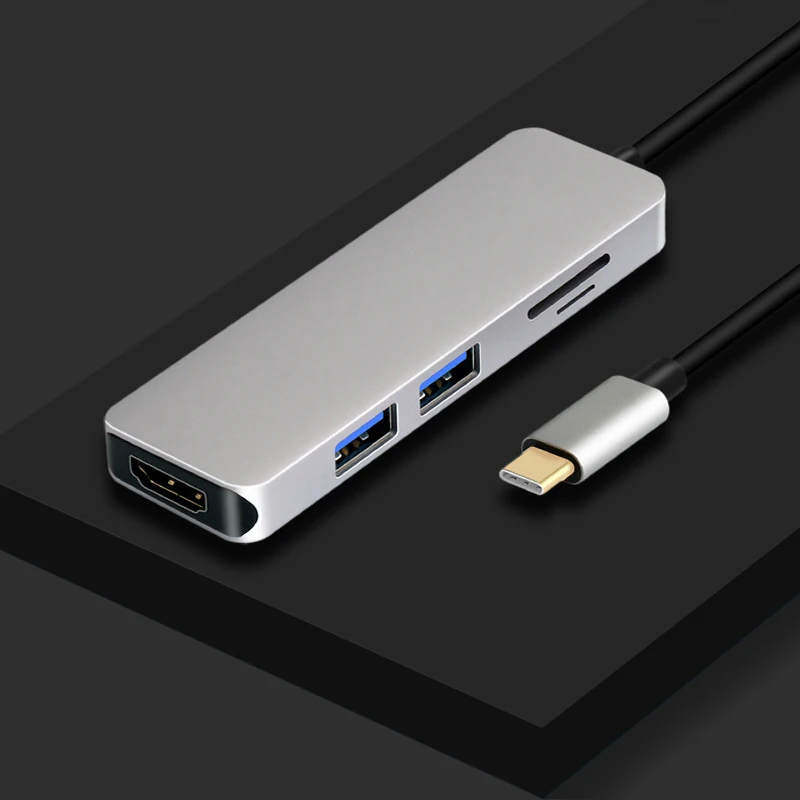 Тип с разъемами типа c и 2-портовый USB3.0HUB+ HDMI+ SD/устройство для считывания с tf-карт новые продукты для ноутбука Macbook конвертер зарядки - Цвет: silver