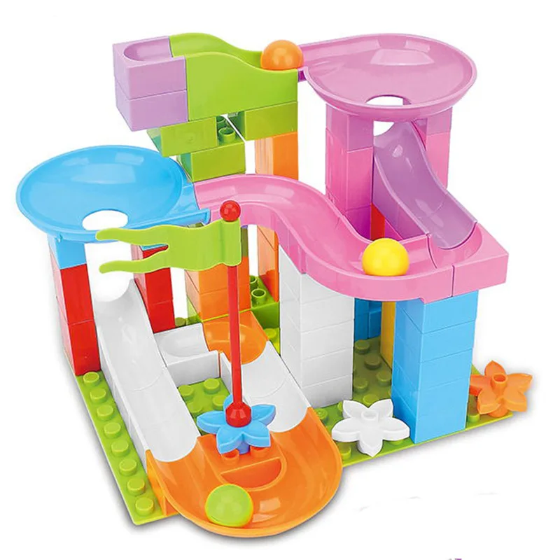 

75PCS Marble Race Run Maze Balls Track Building Blocks Compatible duploed Funnel Slide Big Building Brick Christmas Gift