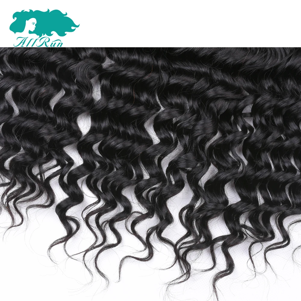 Allrun Brazilian Deep Wave 13*4 Lace Frontal Natural Hairline 100% Human Hair With Baby Hair Closure Non Remy Hair Closure 8\