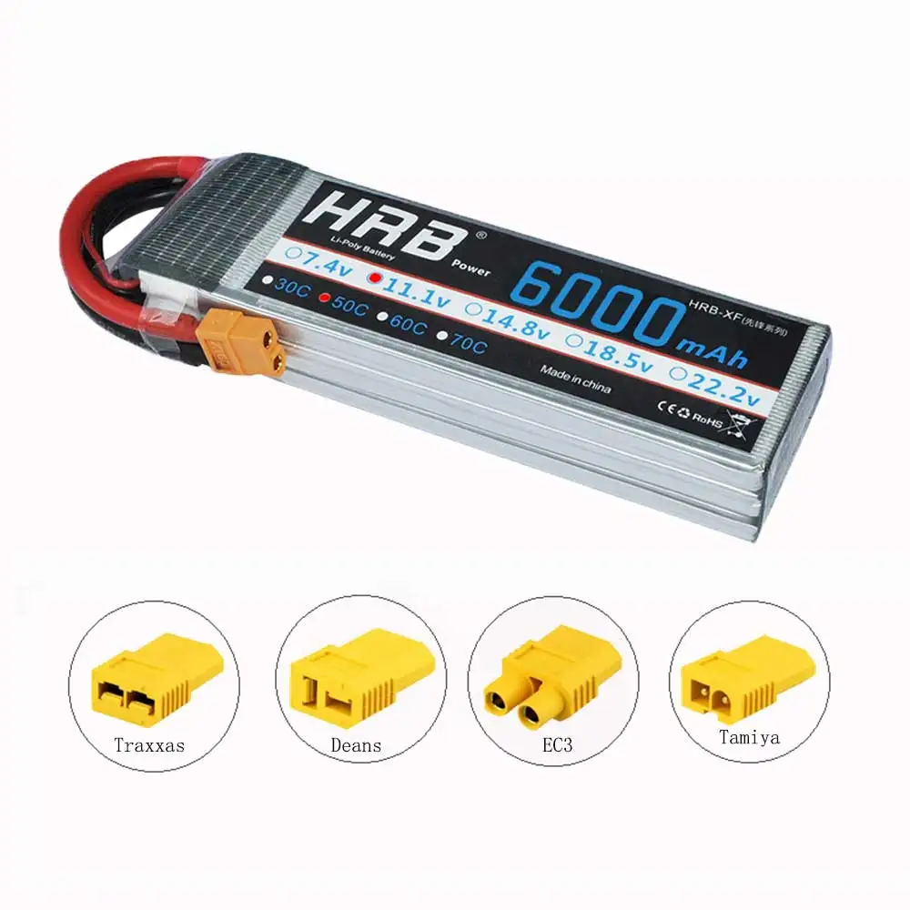 

HRB 6000mAh 11.1V 3S 50C 100C RC Lipo Battery For Quadcopter Helicopter 1/10 Traxxas Car Truck EC3 Traxxas Deans XT60 Tamiya