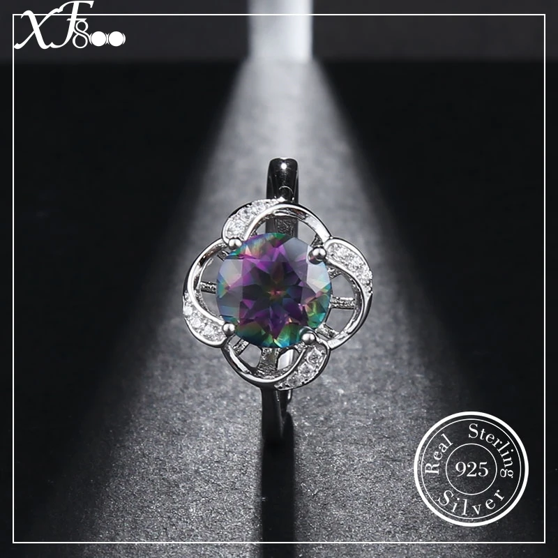 XF800 925 Sterling Silver Rings Natural Gemstone Rings Fine Jewelry For Women Fire Mystic Topaz Crystal Wedding Gift XFT240J