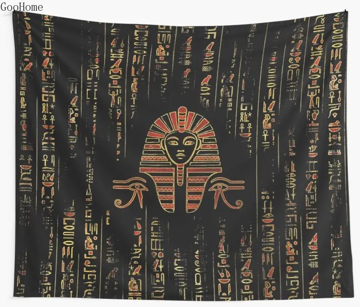 

Egyptian Sphinx on hieroglyphics red crystal gold Wall Tapestry Cover Beach Towel Throw Blanket Picnic Yoga Mat Home Decoration