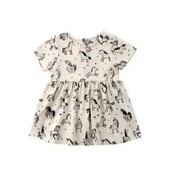 2018 г. Лидер продаж для новорожденных для маленьких девочек бежевый Цвет милые животные короткий рукав платье принцессы От 0 до 3 лет
