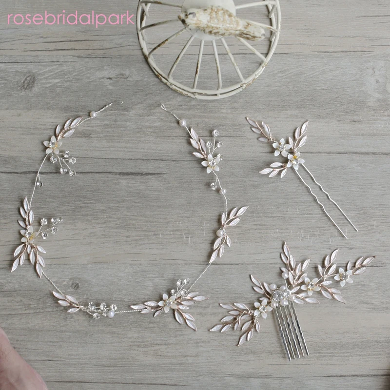 Модный цветочный гребень для волос Rosebridalpark с цирконом свадебные заколки золотые