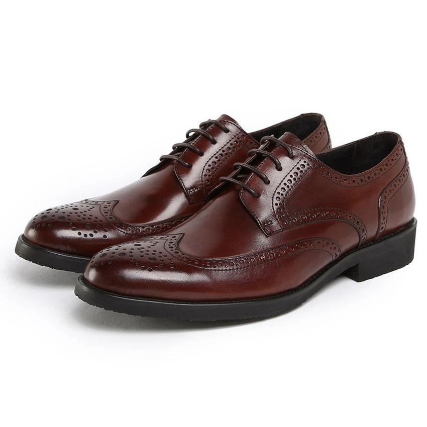 Los Negro Auténtico marrón Pie Brogue Hecho Vintage Zapatos Partido Hombre vino Formal Derby Nuevo Dedo Redonda Hombres Del Tallada A Cuero Tinto Vestido Mano Ymx429 De Oxfords gXqxES