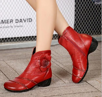 

National Style Leather Art and Retro Color Leather Boots Shorts Ladies Female Martin Boots Cotton Boots