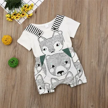

Newborn Baby Clothing Boys Girls Clothes Sets Cartoon Fox Print T-shirt +Bib Pant Overalls Casual Summer Baby Unisex Clothes