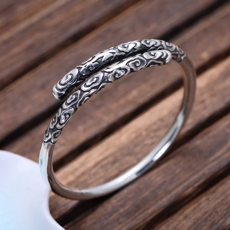 

100% Genuine 990 Sterling Silver Monkey King Golden Hoops Bangle & Bracelet Women Thai Silver Fine Jewelry Gift CH054565