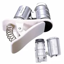 Увеличительное Стекло 60X Универсальный мобильный телефон мини Портативный зажим светодиодный микроскоп увеличительное стекло лупа Ультрафиолетовый детектор фонарик