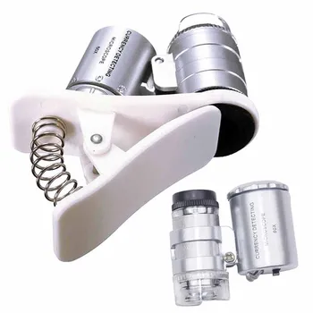 

Magnifying Glass 60X Universal Mobile Phone Mini Portable Clip LED Microscope Magnifier Loupe UV Currency Detector Flashlight
