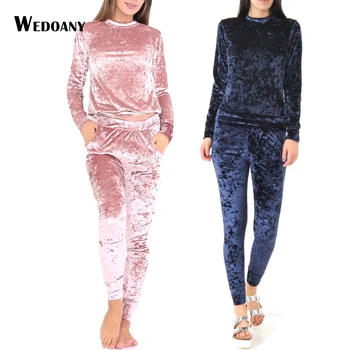 2016 Women Two Piece Set Female Winter Tracksuit Velvet Hoodies Top + Pants Ladies Long Sleeve Outfit Femme Sporting Suits