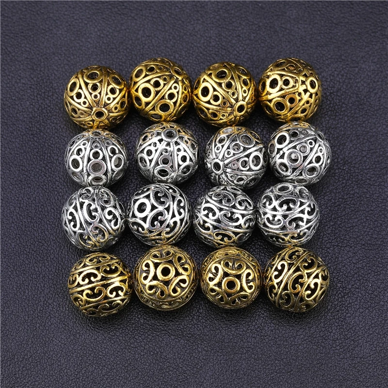 

Juya 10 Pieces Wholesale Hollow Vintage Metal Beads Supplies Antique Gold/Silver Engraved Beads For DIY Beadwork Jewelry Making