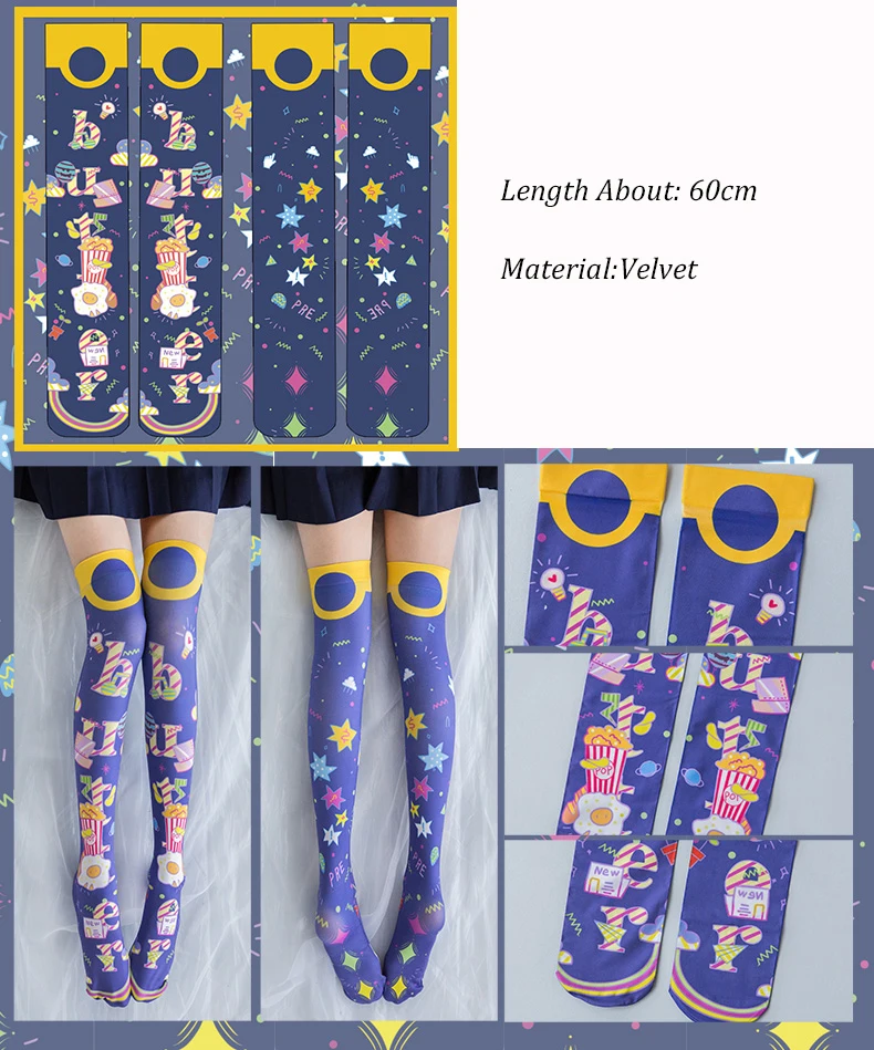Harajuku/чулки для девочек в стиле Лолиты; женские бархатные длинные чулки с граффити; колготки выше колена для студенток; носки; купить бесплатно