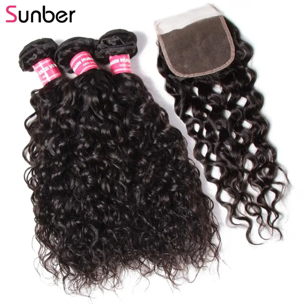 Sunber Hair, волнистые волосы, пряди, с закрытием, волосы ткет, 10-26 дюймов, человеческие волосы Briazlian, 3/4 пряди, с закрытием, волосы remy