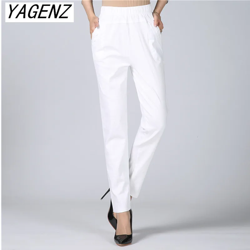 

2019 Summer Women Linen Harem Pants Middle-aged Lady Elastic Waist Loose Casual Pants Plus Size 4XL Pocket Thin Female Trousers