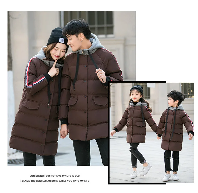 Пуховые пальто для мамы и дочки; одинаковые комплекты одежды для всей семьи; одежда для мамы и ребенка; куртка для старшего брата, папы и сына