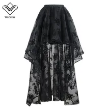 Wechery, новинка, длинные, макси, стимпанк, эластичные юбки, для женщин, плюс размер, Тюлевая юбка, гофрированная, сетка, кружево, миди, готический корсет, плиссированные юбки