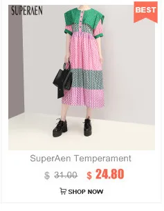 SuperAen модное женское платье, гофрированное, круглый вырез, хлопок и лен, женское платье, летнее, новинка, три четверти, рукав, платья