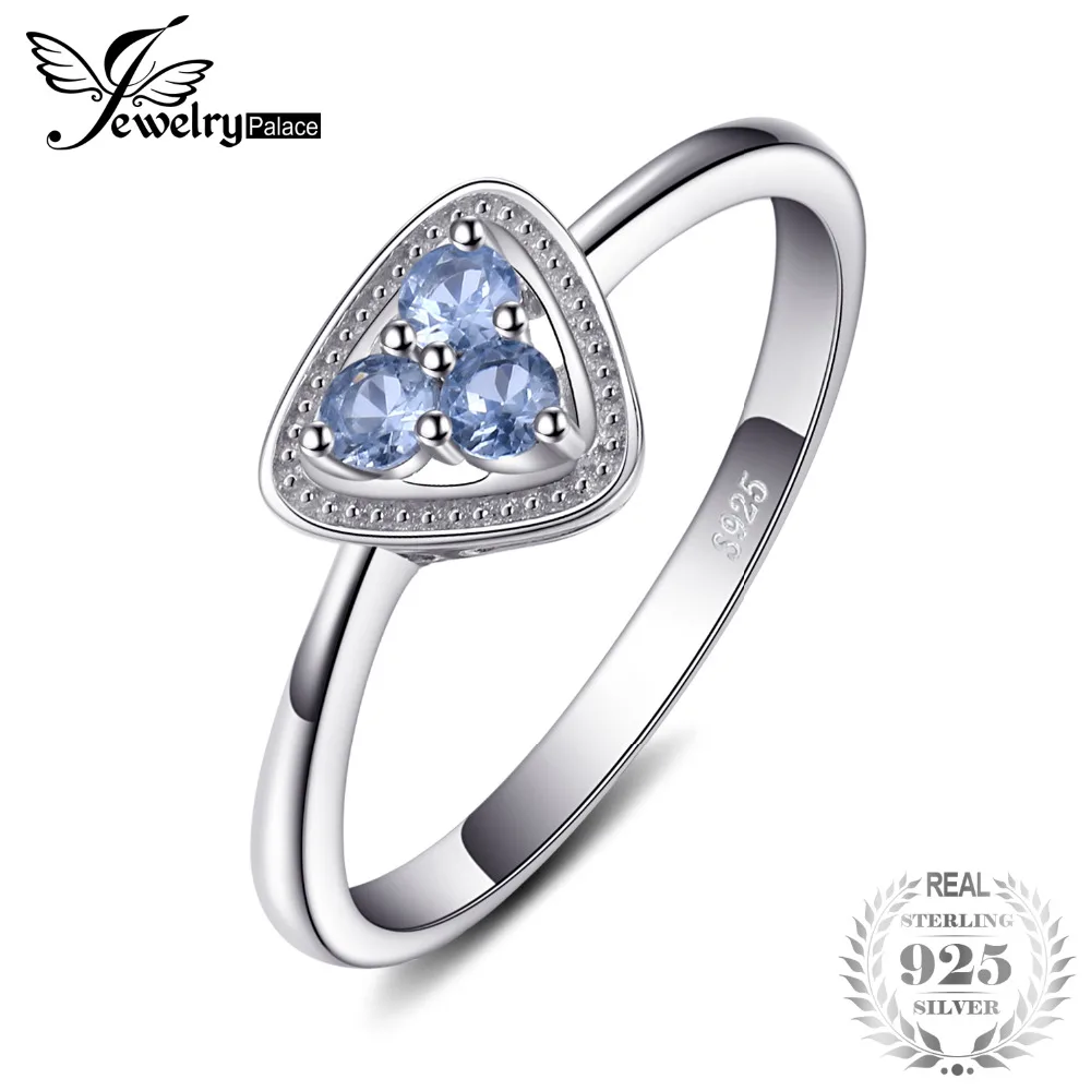 

Jewelrypalace New Royal 0.2ct 3 Stones Created Light Blue Spinel Triangle Rings For Women Party 925 Sterling Silver Fine Jewelry