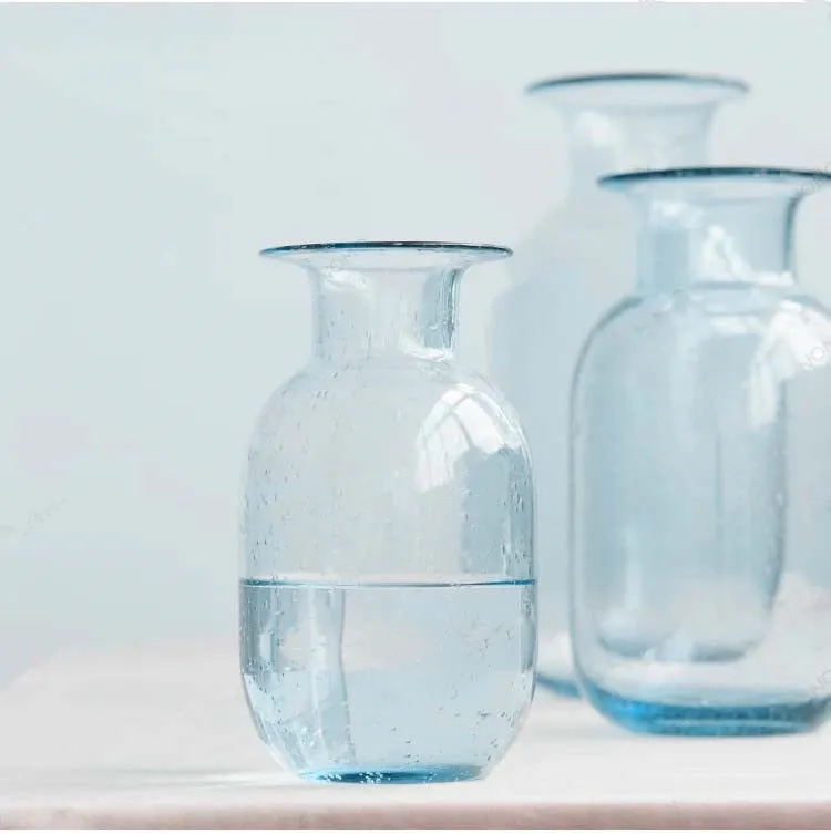 Прозрачная голубая стеклянная ваза для цветов европейские настольные стеклянные вазы домашний Декор бутылки для хранения пузырьков небесно-голубая стеклянная ваза для цветов
