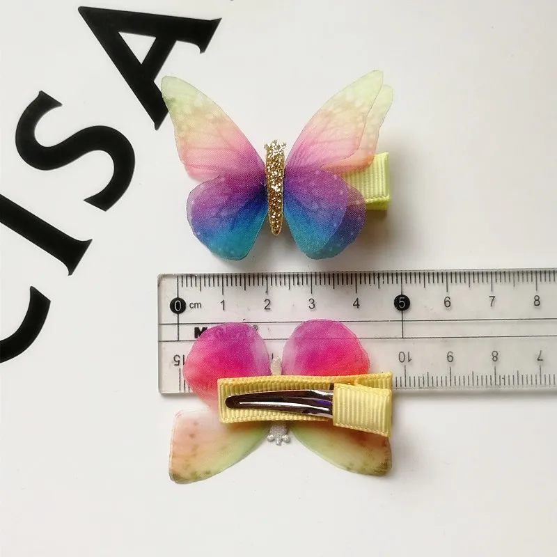 2pcs/lot Summer Printing Butterfly Kid Hair Clip Cute Girls Gauze Multicolor Hair Grip Hair Barrette Floral Kids Hair Accessory