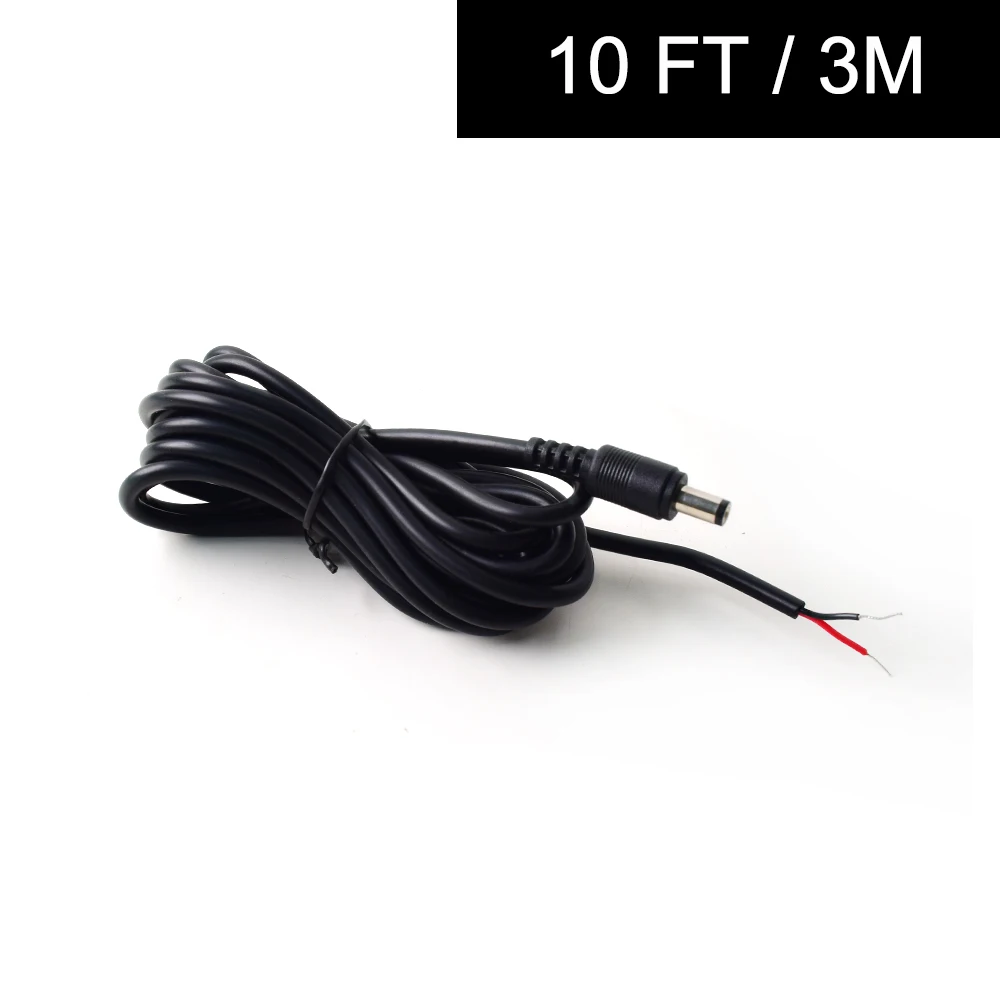 

10FT DC Power Cable Pigtail Male Plug Cable DC2.1 x 5.5mm Cord Lead for Car Rearview Monitor Camera System Video CCTV LED Lights