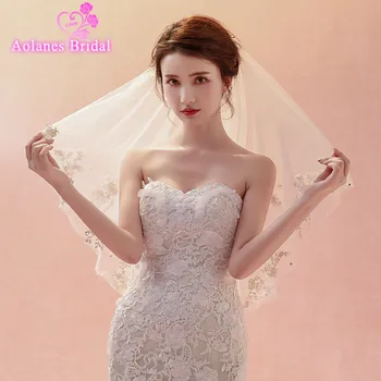 

AOLANES 2018 New Arrival 1.5M Champagne Applique Crystals Wedding Veil Cut Edge One-layer Bridal Veils Wedding Accessories Real