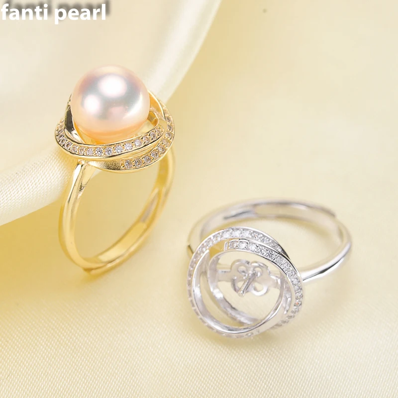 

DIY Pearl Ring 925 silver Accessories Natural freshwater Pearl rings s925 Sterling Silver ring 9-11mm ring with zircon