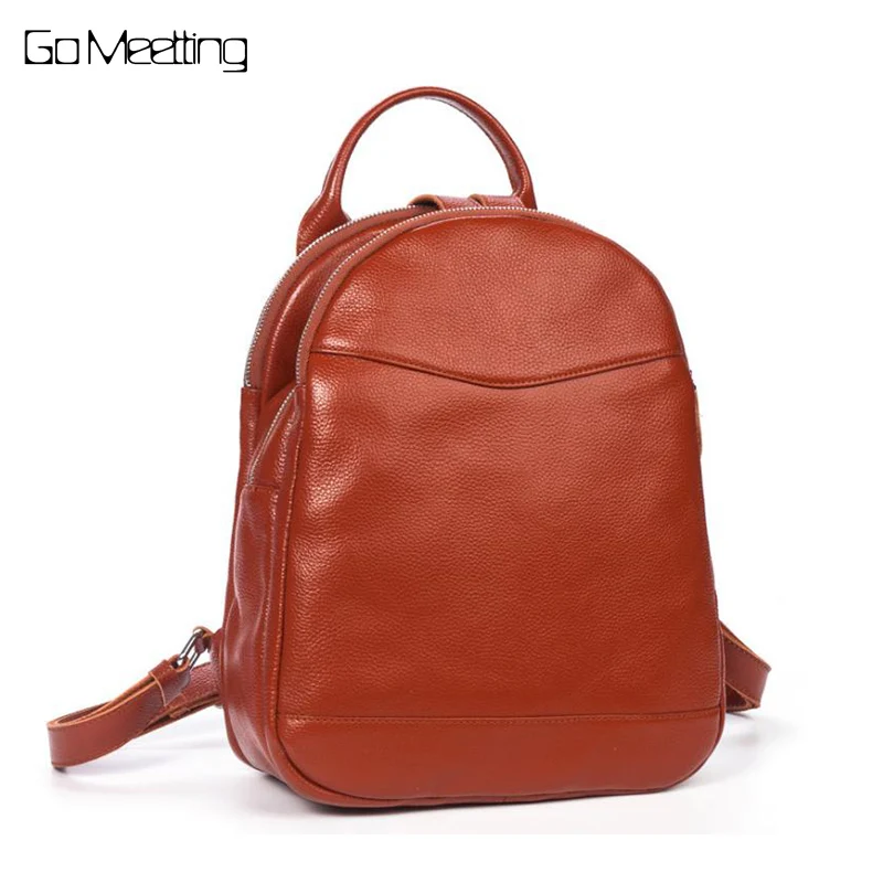 

Go Meetting Genuine Leather Women Backpack Double Zipper Design Mochilas Feminina Mujer 2018 Bagpack Sac A Dos Travel Backpacks