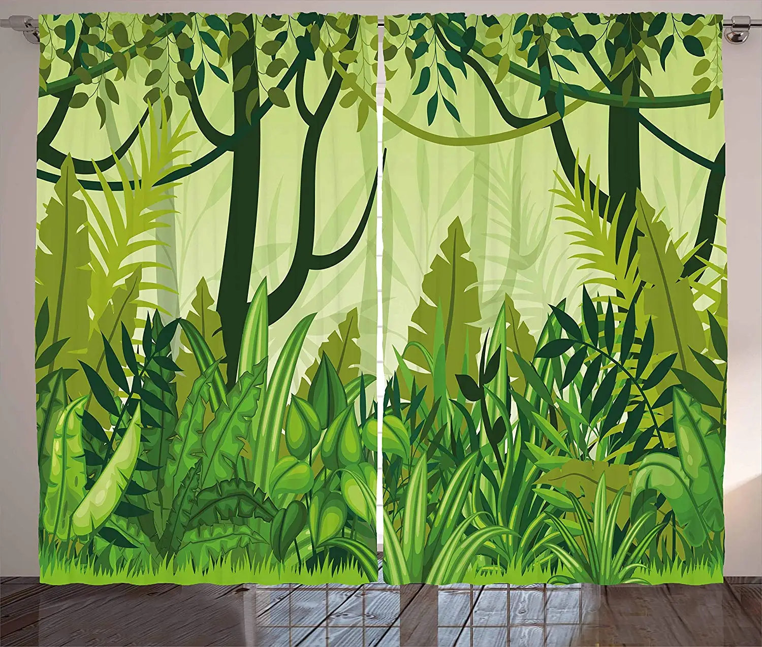 Plant Curtains Cartoon Style Jungle Depiction Rainforest Leaves Bushes  Trees Living Room Bedroom Window Drapes - Curtain - AliExpress