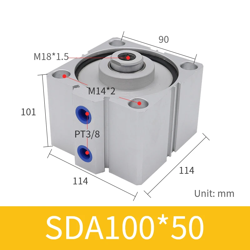 SDA Standard Air Cylinders Bore 40/50/63/80/100MM Pneumatic Cylinder Stroke 20/30/50MM Stainless Steel Cylinder Free Hardware - Цвет: SDA100-50