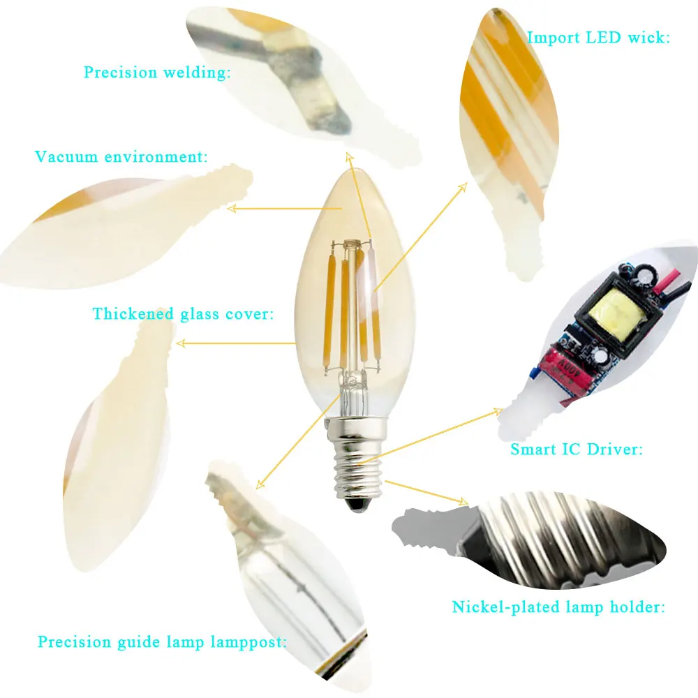 Светодиодная лампа накаливания E14 E27 2 Вт 4 6 220 В|candle lamp|e27 led filamentled e27 |