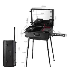Черный/розовый студийный косметический бокс светодиодный с подсветкой мультимедийный музыкальный плеер Чехол для визажиста Сумка На Колесиках с пультом дистанционного управления