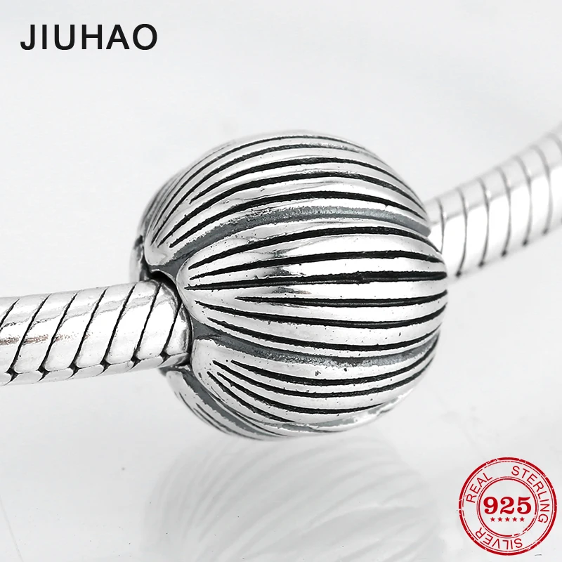 

2018 New 925 Sterling Silver round Pumpkin shape clips Lock beads Fit Original Pandora Charm Bracelet Jewelry making