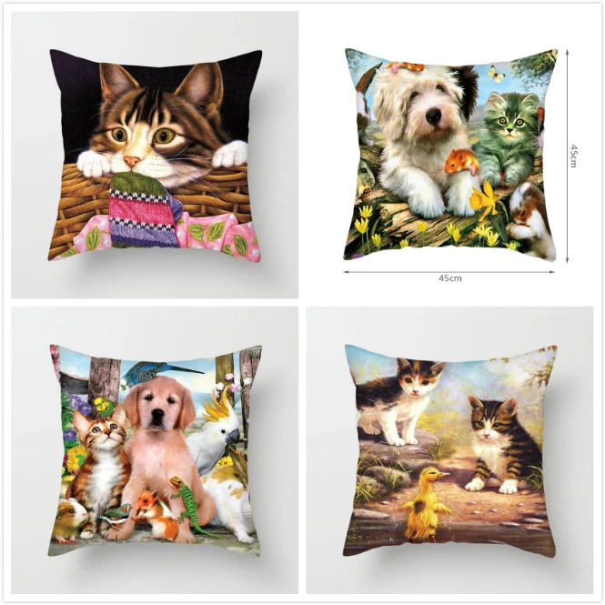 

Fuwatacchi Cute Cat and Dog Cushion Cover Animal Throw Pillows Dog Pillow Cover for Decorative Sofa Bedroom Linen Pillowcase