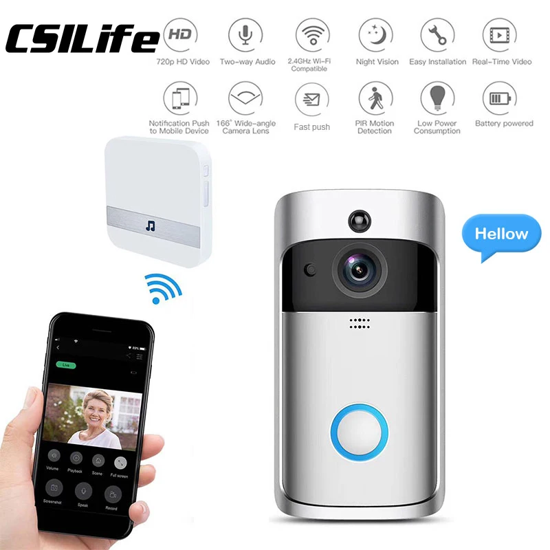 

Smart Video Doorbell Camera 720p Visual Call Intercom Door Bell Infrared Night Vision Remote Record Home Security Monito