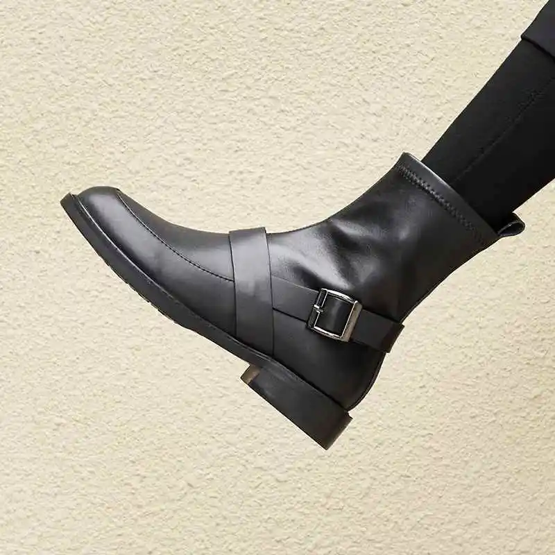 En L09 British Bout Chelsea Sangle Noir School Krazing Marque Pot Véritable Boucle Femme Cheville Rond Femmes Jeune Bottes Preppy Cuir qxgwfBE