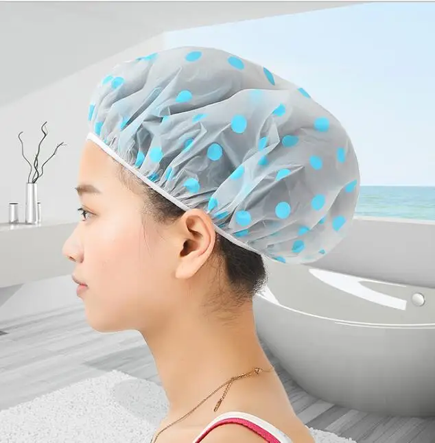 2pcs Shower Caps Bathroom Hair Protect Women Dot Design Head Cover