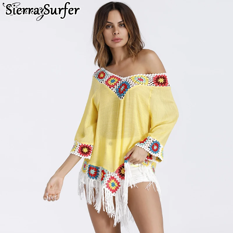 

Beachwear For Women Shirt Cover Up Beach Outings Woman 2019 Clothes Pareo Summer Dresses Bohemia Slub Cotton Blouses Animal