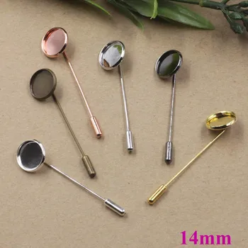 

14mm Blank Brooch Bases Round Bezel tray Resin Cabochons Brooches Pins w/ Stopper Pins Settings DIY Crafts Findings