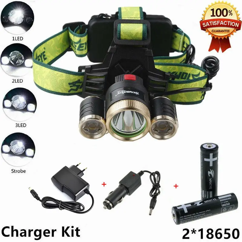 

HOT New 4 Modes 6000Lm Headlight Headlamp CREE XML T6 LED Flashlight Super Bright Hunting Lamp Head Light 18650 Charger