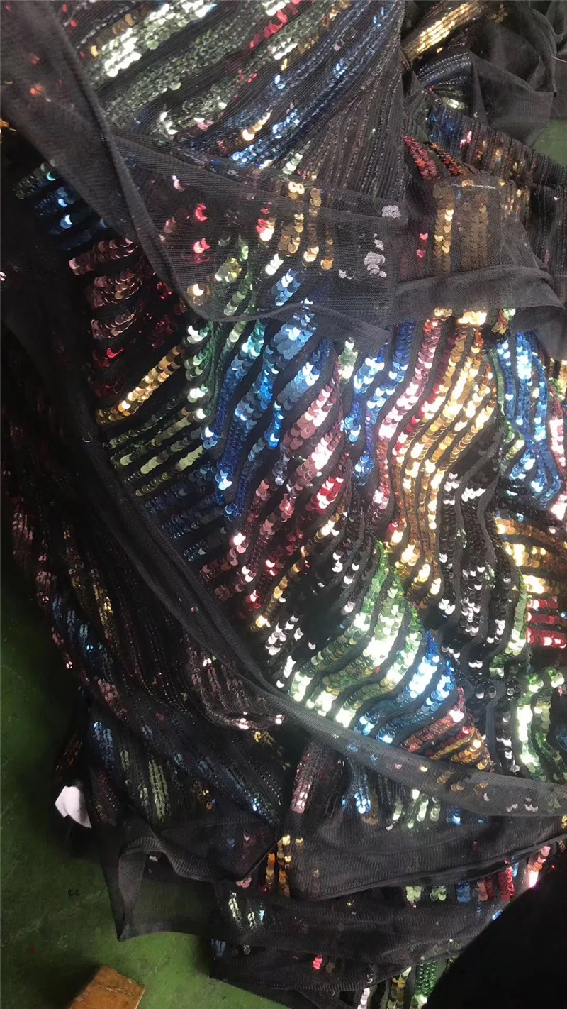 

New design strip sequins lace fabric with full sequins High quality African sequins tulle lace fabric for party dress YRX-4501