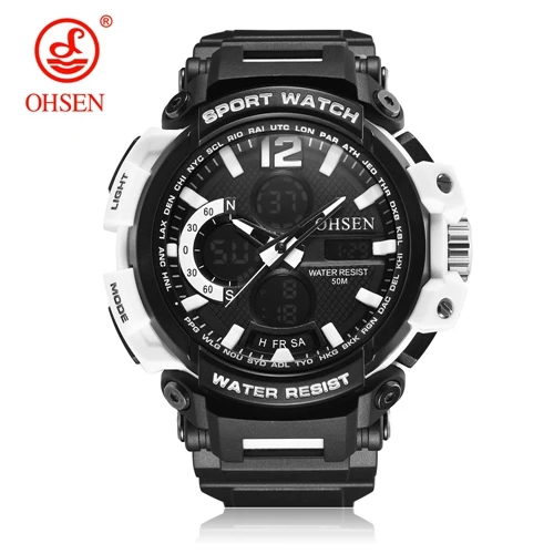 OHSEN, модные кварцевые цифровые часы для мужчин, lcd, день, дата, секундомер, для плавания, военные, спортивные часы, для мужчин, резиновый ремешок, наручные часы, мужские Relogios - Цвет: White