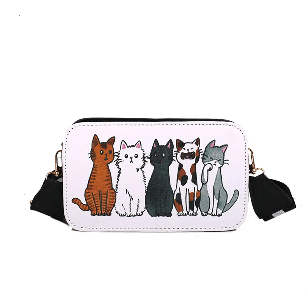 Женская сумка для кошек, на плечо, диагональный крест-граффити, маленькая квадратная сумка, Женская набедренная грудь, сумка-мессенджер через плечо, Белые Повседневные сумки для женщин#10 - Цвет: Фиолетовый