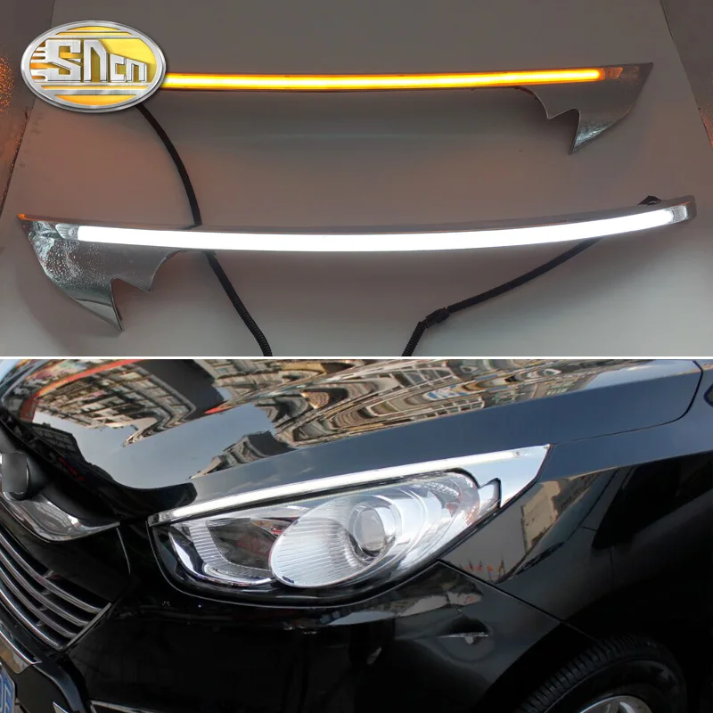 

For Hyundai IX35 2010-2015 , Car Styling LED Headlight Brow Eyebrow Daytime Running Light DRL With Yellow Turn signal Light
