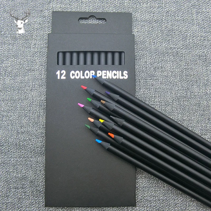 

12 Pcs/Set Color Pencil Packaging 12 Different Colours Colored Pencils Kawaii School Black Wooden Pencils School Stationery Gift