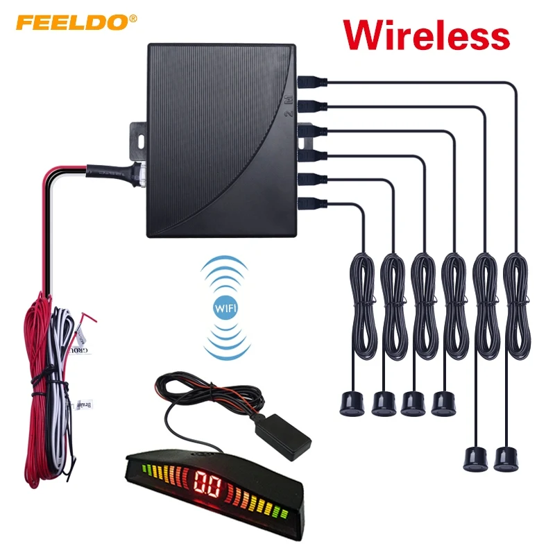 FEELDO 1Set 6 Sensors Car Wireless Parking Sensor 2 Front 4 Rear Backup Radar 10 Color FD 2067