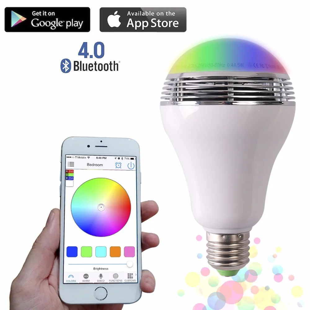 

E27 Smart LED Bulb Bluetooth Speaker RGB LED Light Wireless Music Player with APP Remote Control For Home Party