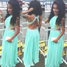 2016 Sexy A-Linie O-Ansatz Backless Mint Farbe prom Kleid mit Pailletten Lange Abendkleid Benutzerdefinierte Vestido De Festa Gala jurken